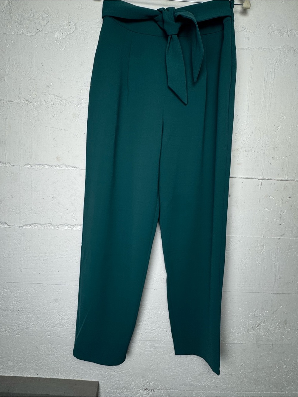 Leith‎ Teal High-Rise Tie-Waist Trousers Pockets Side Zip Paperbag Slacks career